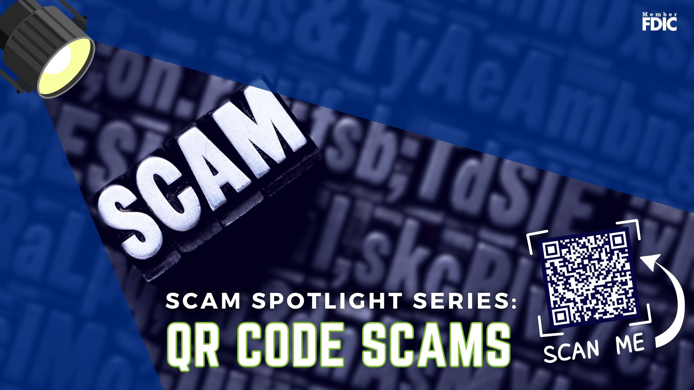 spotlight shining on the word scam and title of blog wi